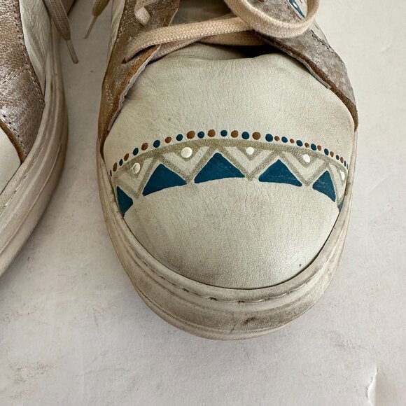 Karma of Charme Painted Leather Low Top Sneakers Size 41 US 10.5 Gray Boho Artsy - Picture 6 of 11